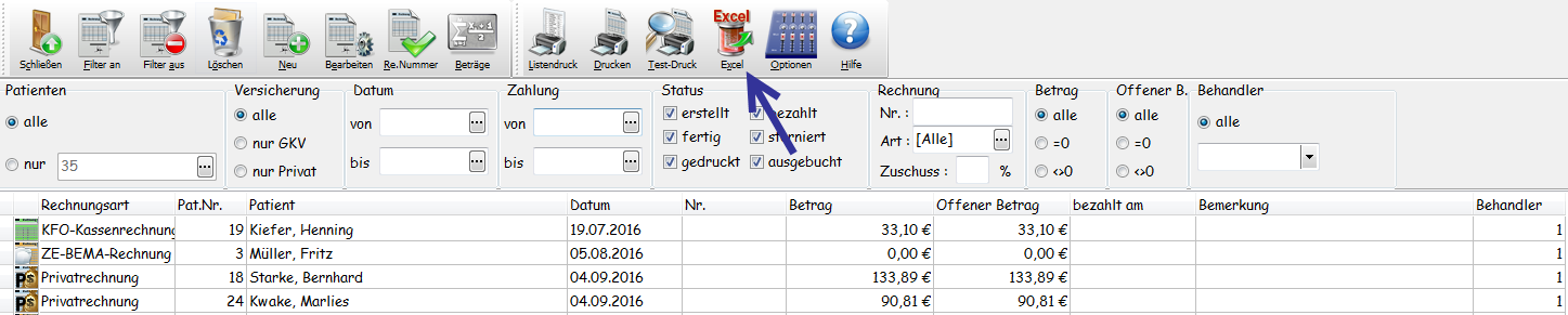 Rechnungsverwaltung-Filterung